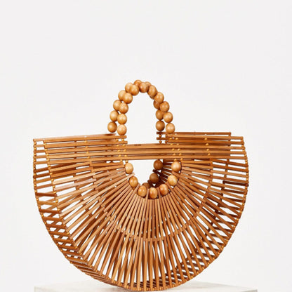 Wooden Bead Portable Woven Bag Semi-circular Clutch Beach Bag Variety Of Rattan Bags