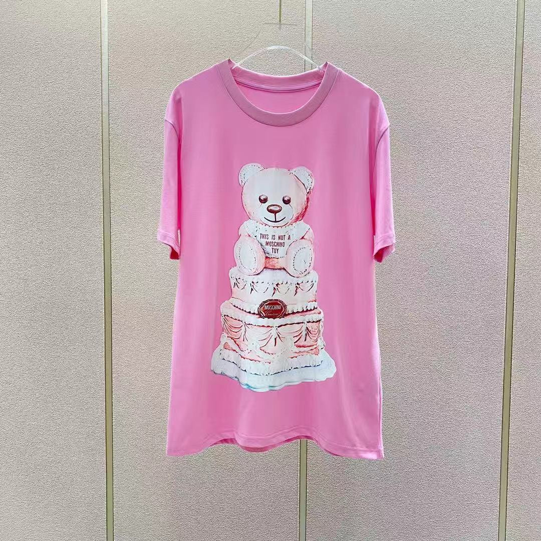 Camiseta informal de manga corta con estampado de oso de dibujos animados para parejas