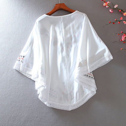 Thin Plus Size Cape Bat Sleeve Heavy Embroidery Flower