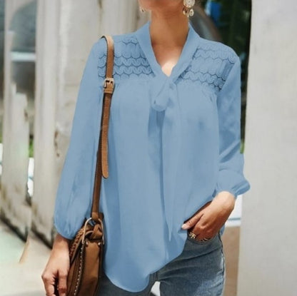 Women's solid color chiffon long sleeve top