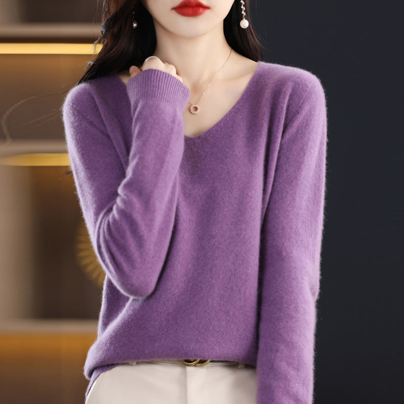 Women's Knitted New V-neck Pullover Sweater Wool Base Shirt