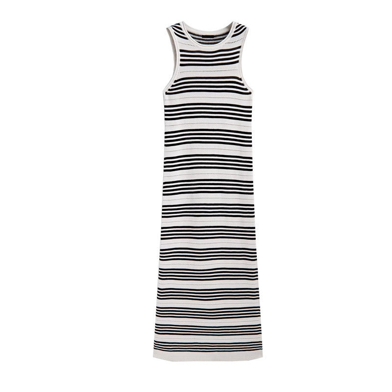 Women's Striped Knitted Sleeveless Long Dress