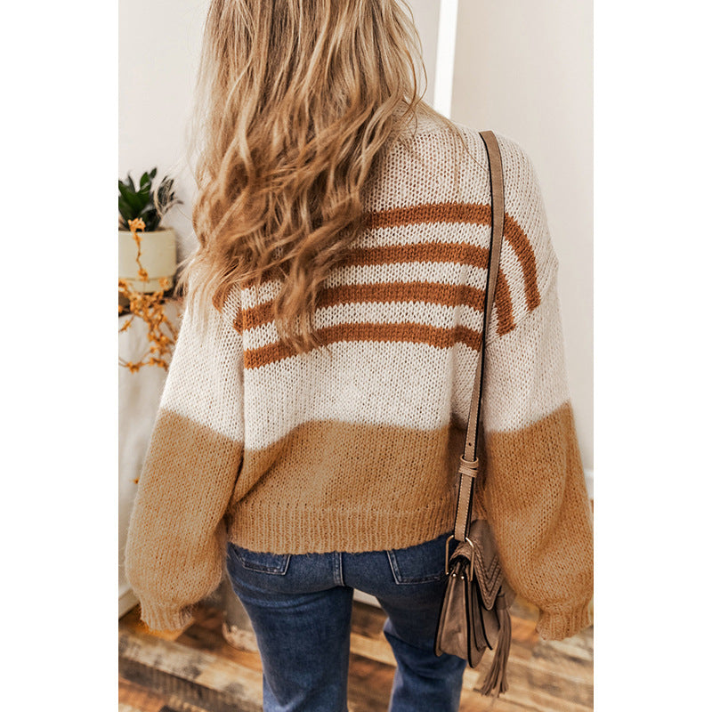 Women's Striped Contrast Cardigan Sweater