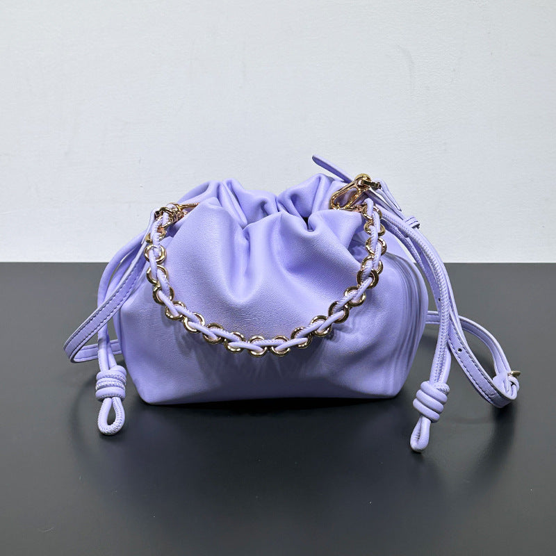 Bolso bandolera estilo chino para mujer, de piel de vaca, con cordón y diseño de nubes