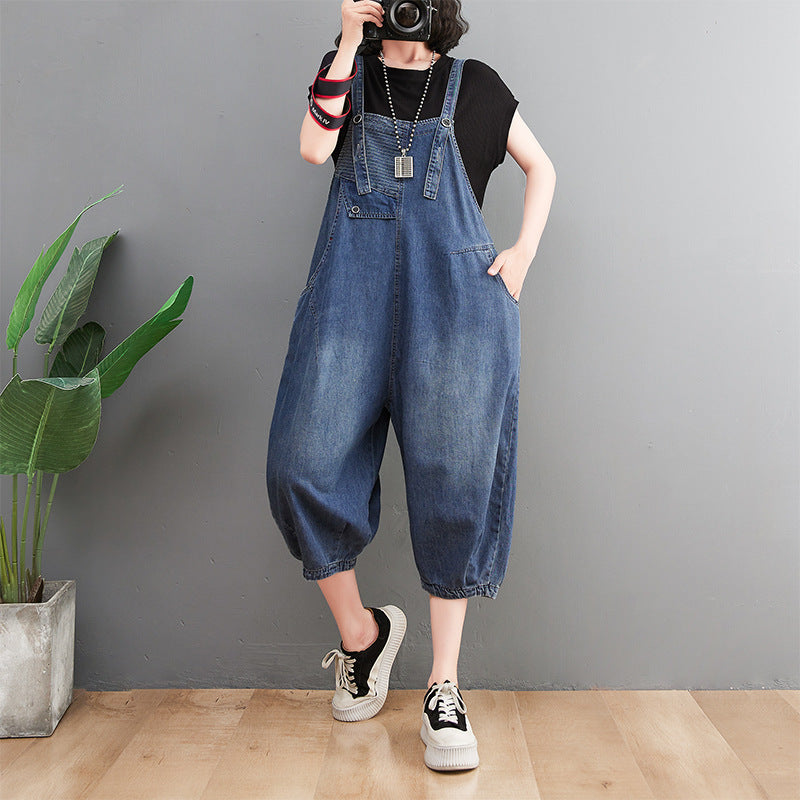 Damen New Style Denim Overalls Loose Retro Slim Streifen