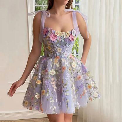 Women's Fashion Three-dimensional Flower Embroidered Sheath Sling Dress