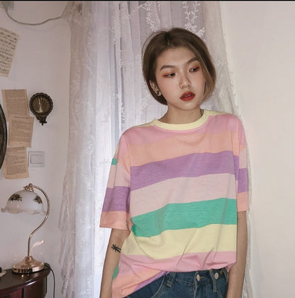 Wind rainbow striped t-shirt