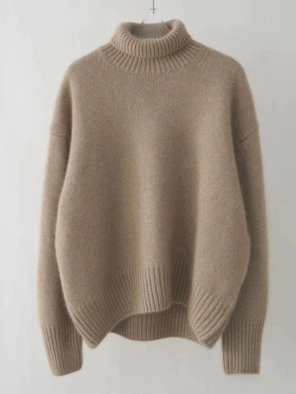 Damen Minimalistischer Rollkragenpullover aus Wolle, dick, locker, gestrickt, im Idle-Stil