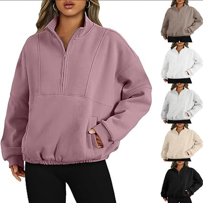 Fashion Polyester Sweater Sports Casual Women's Zipper Pocket