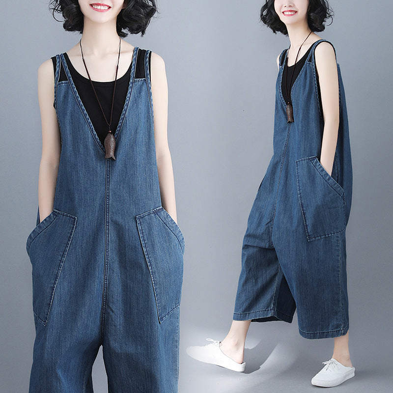 Damen Frühling Neue Lose Große Größe Casual Denim Overalls