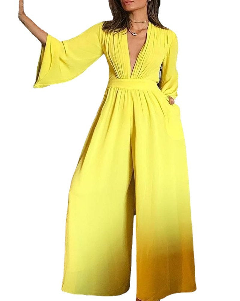 Yellow Jumpsuit Loose Temperament Commuter Hong Kong Style Beltless Trousers