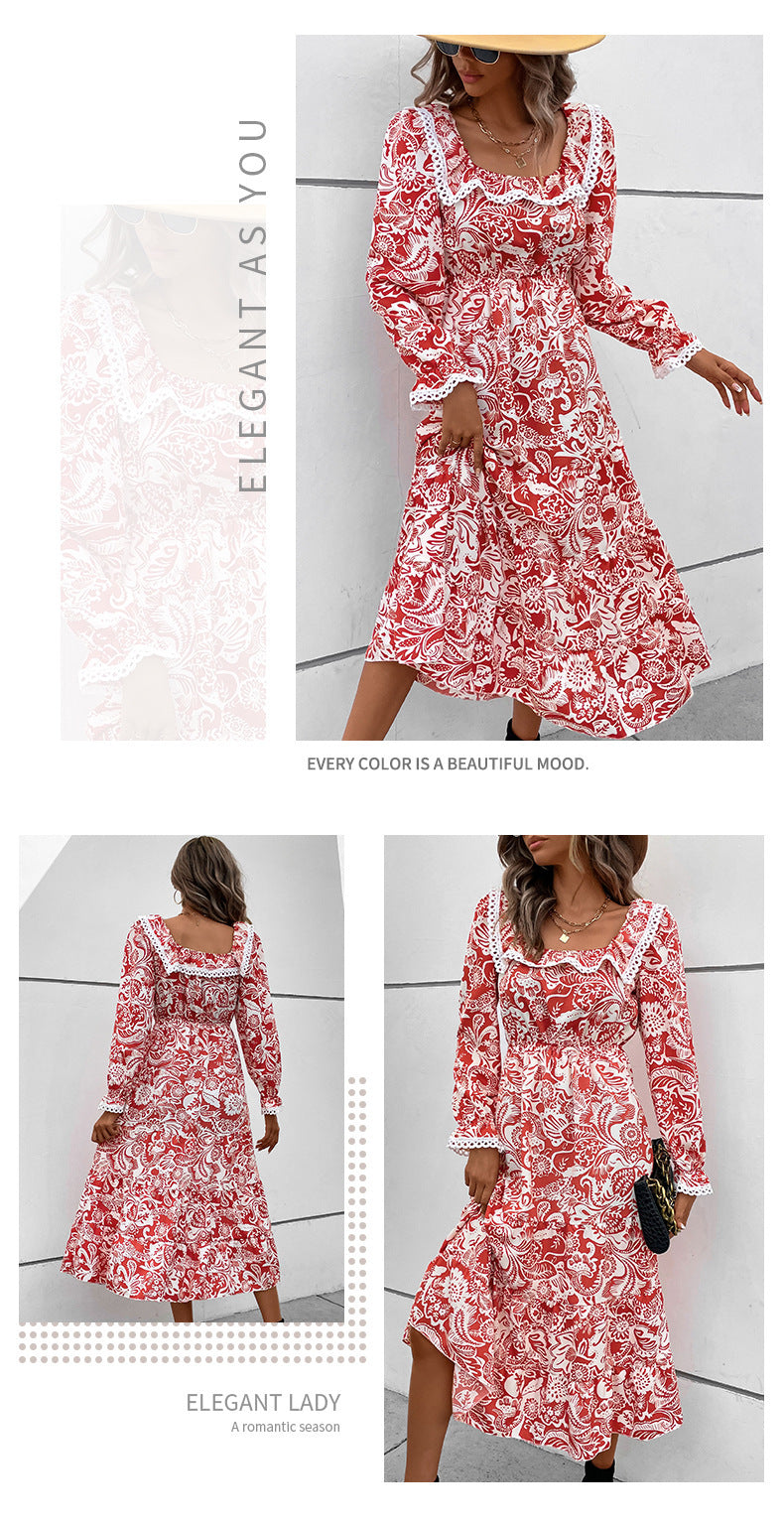 Women's Clothing Fashion Long Sleeve Printed Dress