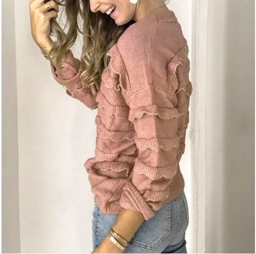 Suéter casual de cuello redondo con contraste de color para mujer