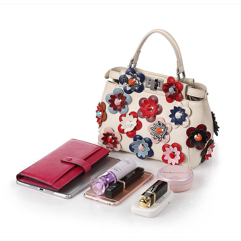 Cowhide Bag Handbag Mini Flower Shoulder Diagonal Female Bag