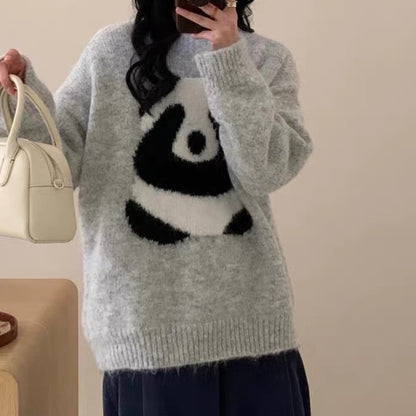 Suéter holgado con forma de panda para mujer