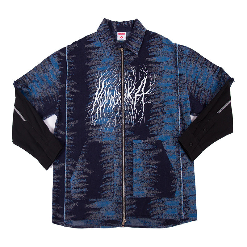 Blaue Jacke mit Blitz-Graffiti-Buchstaben, Jacke der National Tide Brand