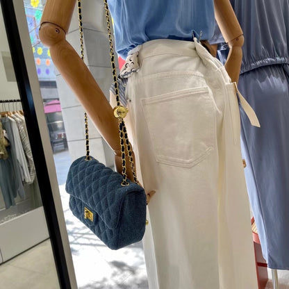 Bolso de cadena con bola dorada de mezclilla para mujer, estilo extranjero, estilo mensajero para ir al trabajo, para la axila