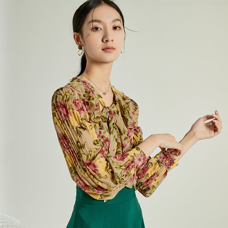 Women's Floral Loose Print Retro Hong Kong Style Floral Shirt