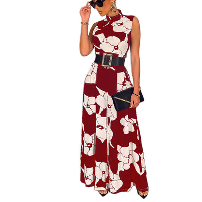 Ärmelloser, eleganter, schmal geschnittener Jumpsuit mit Print für Damen