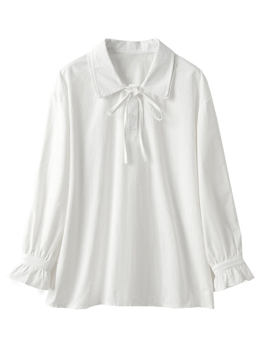 Blusa blanca dulce y elegante con mangas largas para mujer