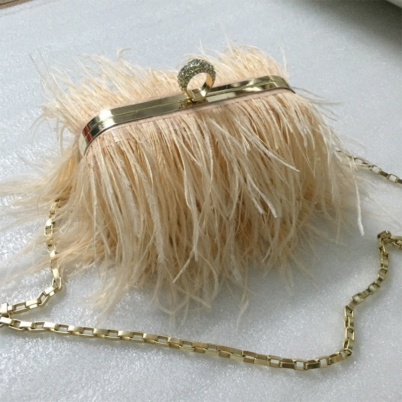 Thailand Niche Fashion Brand Feather Dinner Chain Clutch Bag