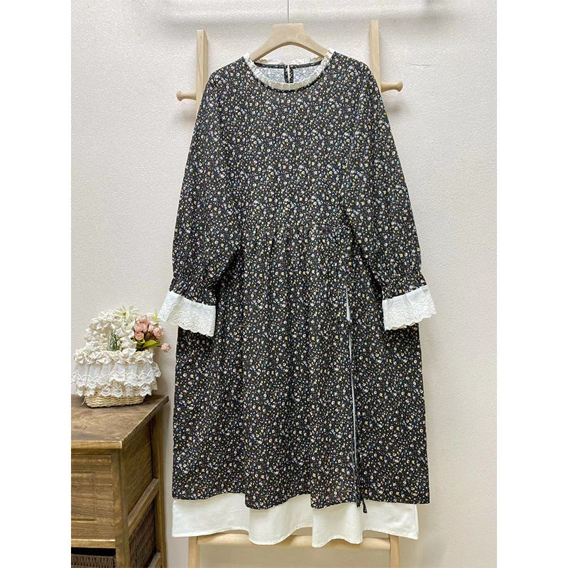 Vestido de mujer suelto, informal, de dos piezas, con estampado floral y manga larga