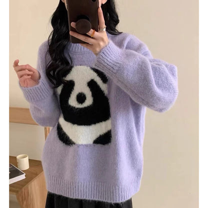 Suéter holgado con forma de panda para mujer