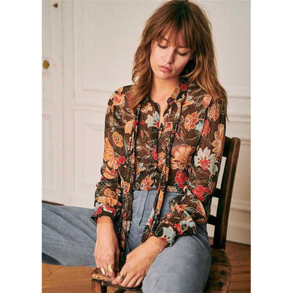 Camisa romántica retro francesa con flores