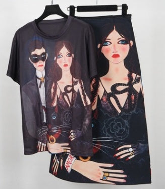 Bruder und Schwester Print T-Shirt Nacht Paar Maskerade Cartoon Charakter Rock