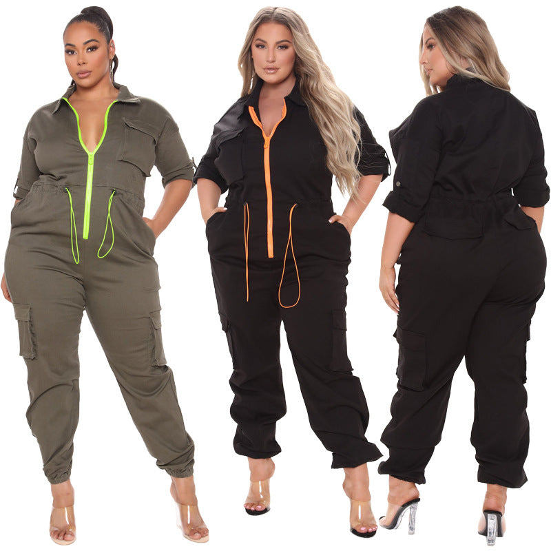 Wash Water Long Sleeve Closed Waist Trousers Cross-border Large Size Jumpsuit