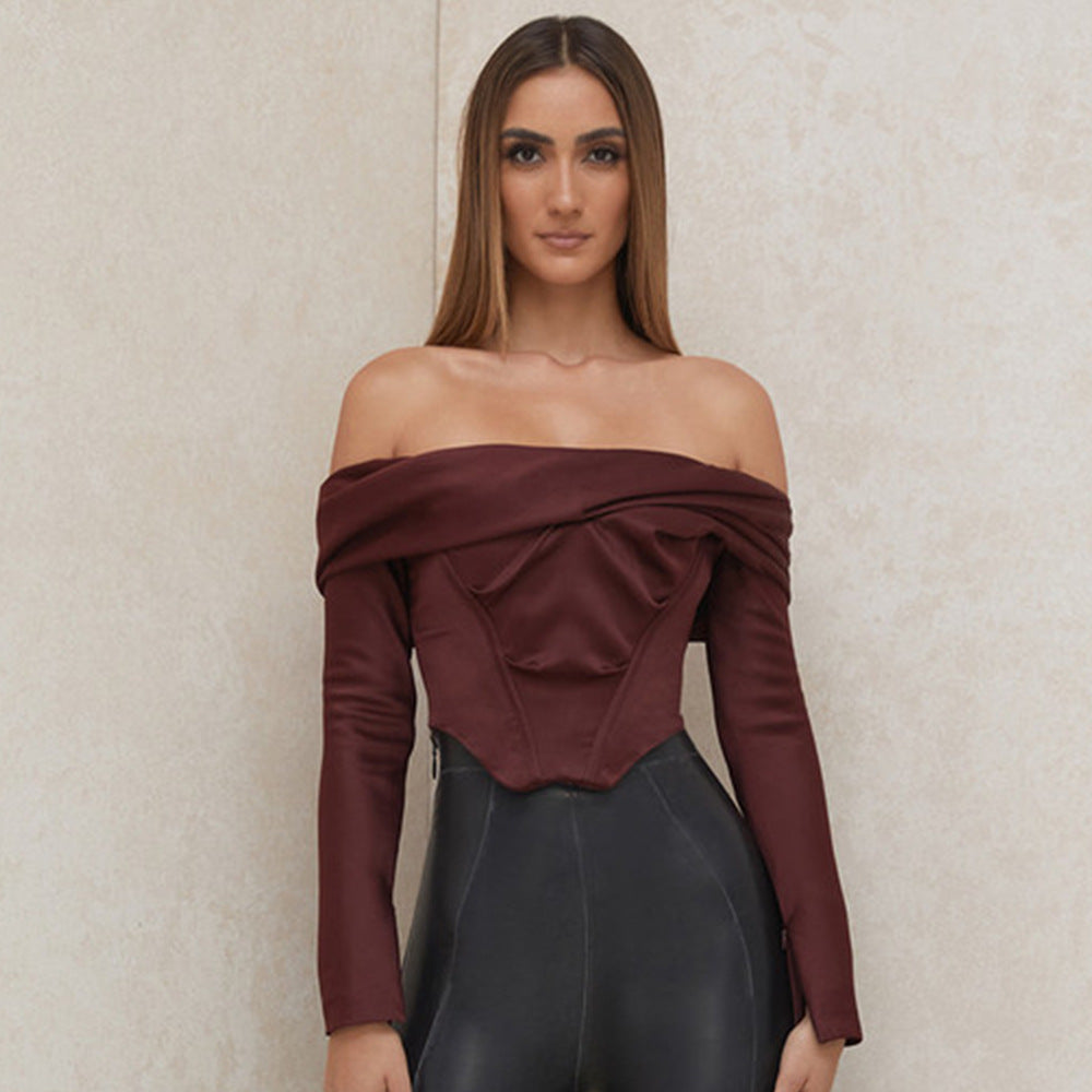 Herbst und Winter Langarm One-Shoulder Tunika mit Fischgräten Hemd