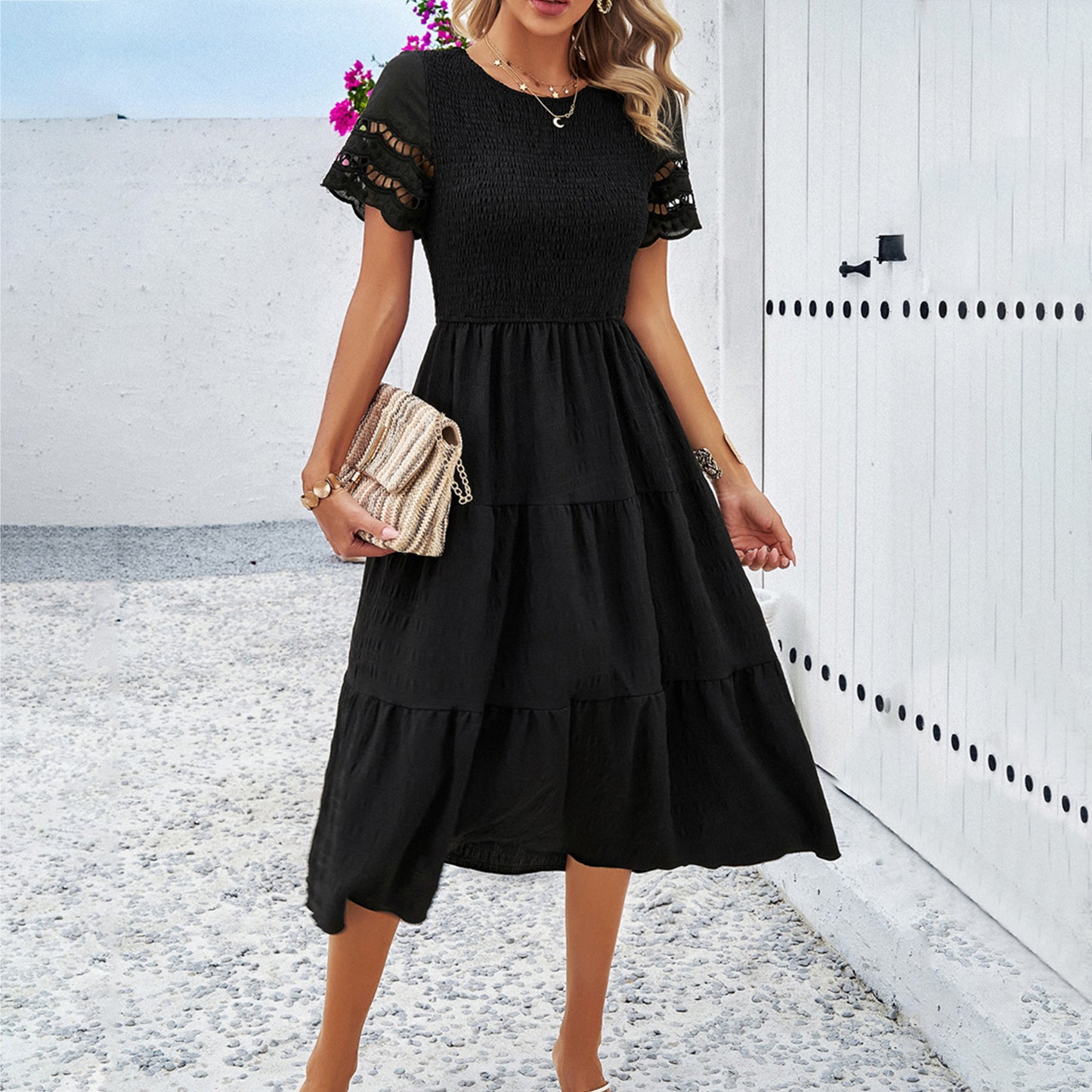 Women's Temperament Smocking Hollow Dress