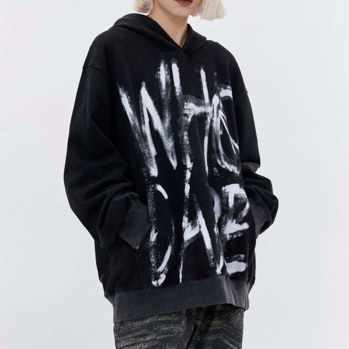 Tie-dyed Graffiti Top Loose All-match Long-sleeved Hooded Sweater