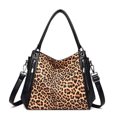 Bolso de mujer de moda con estampado de leopardo de gran capacidad y estilo urbano sencillo