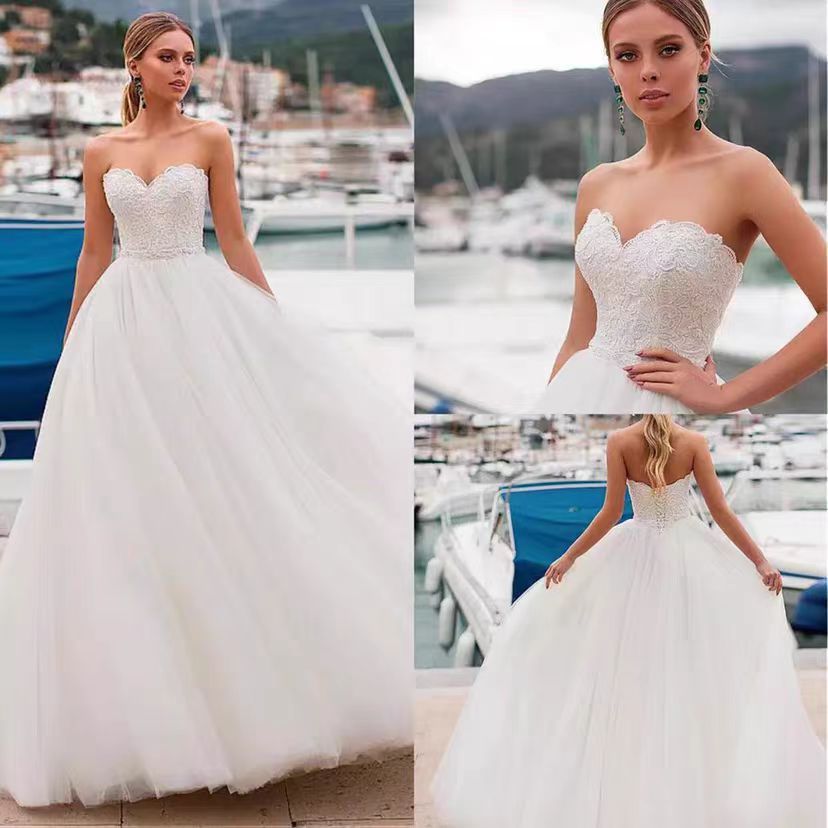 Vestido de novia sencillo Super Mori con cintura alta y encaje fino de estilo europeo y americano