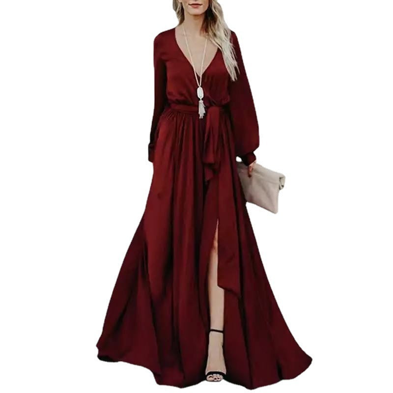 Women's Temperament V-neck Long Sleeve Dress