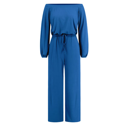 Herbst und Winter Neuer lässiger schulterfreier Jumpsuit mit hoher Taille und Laternenärmeln