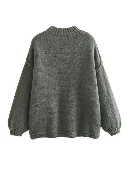 Women's Clothing French Minority Fashion Seam Round Neck Long Sleeve Loose Leisure All-matching Sweater