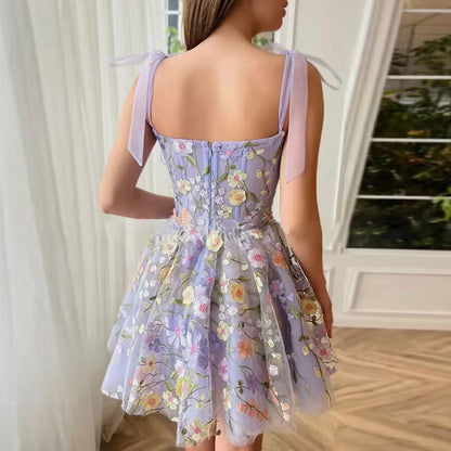 Women's Fashion Three-dimensional Flower Embroidered Sheath Sling Dress