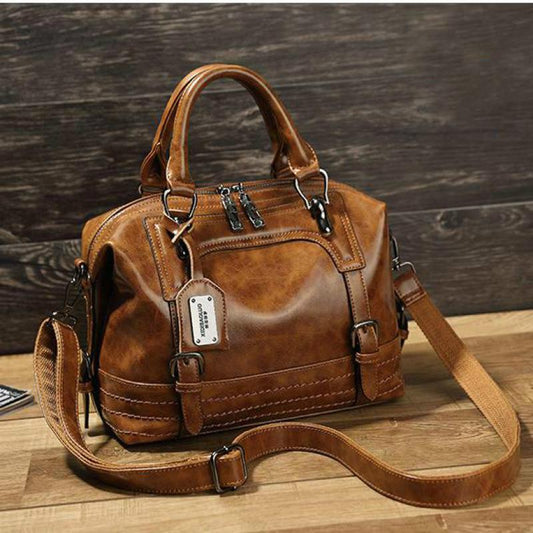 Fashion Casual Women Oil Wax Retro Portable Messenger Bag