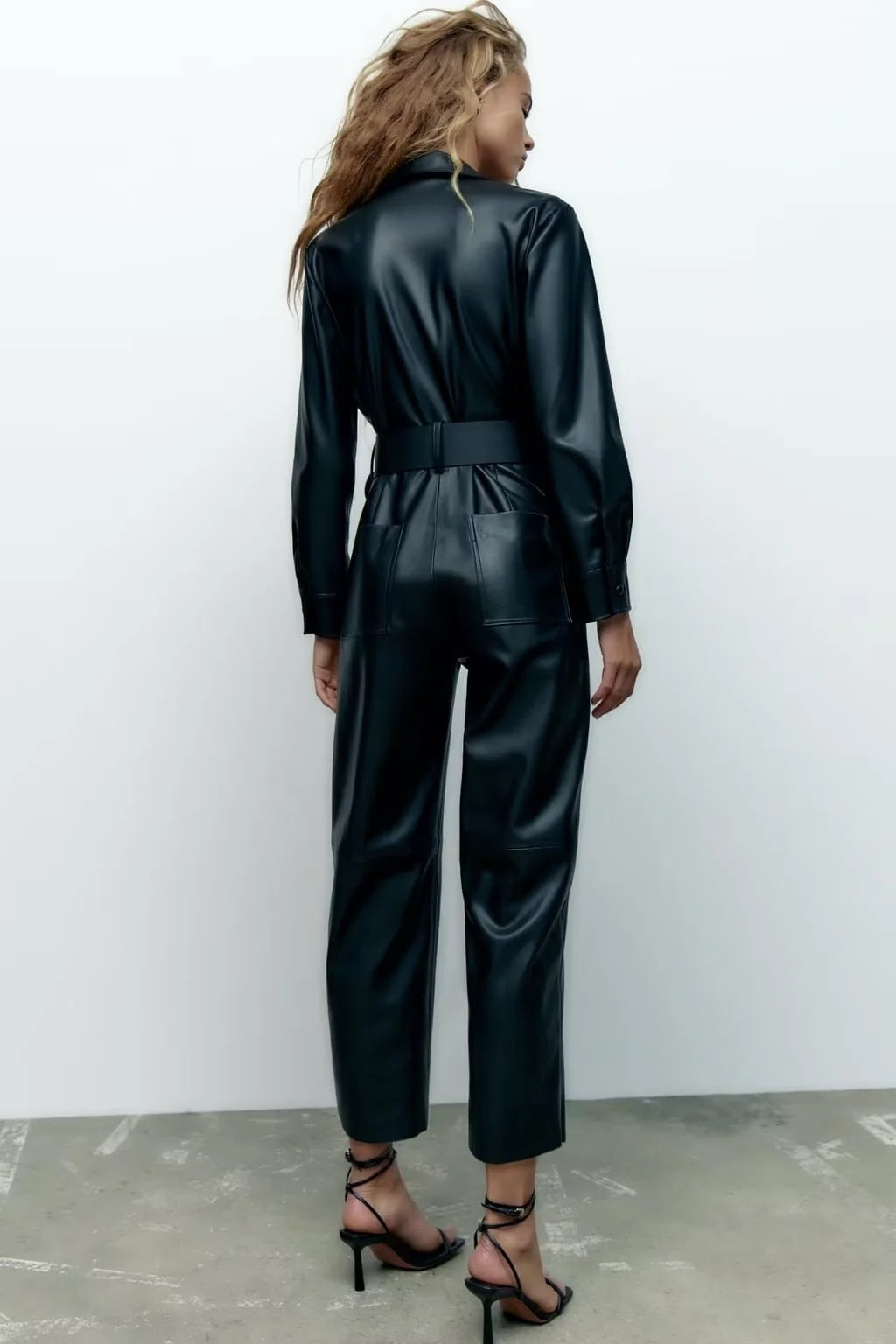 Faux Leather Belt Decorative Jumpsuit