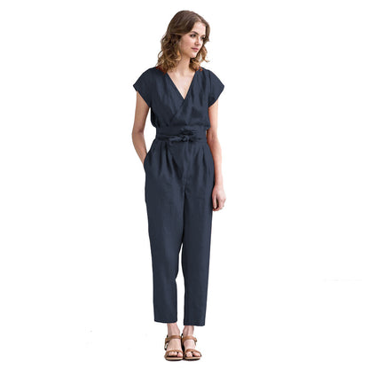 Women's Versatile V-Neck Tie Loose Fashion Jumpsuit