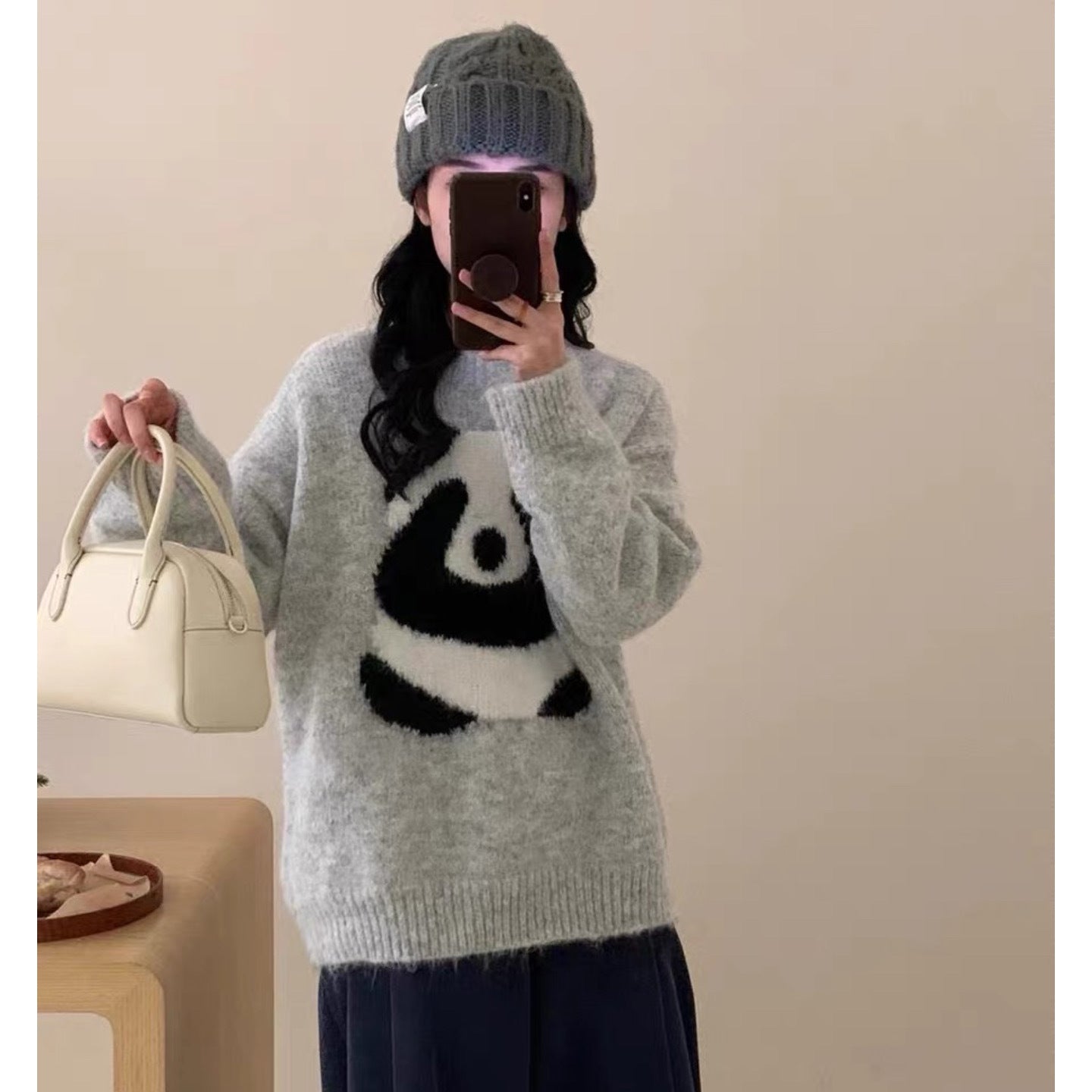 Suéter holgado con forma de panda para mujer