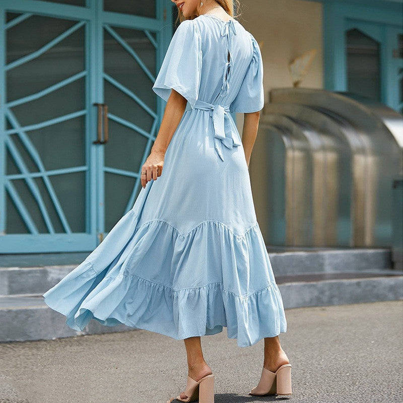 Vestido ajustado con escote en V y mangas con volantes para mujer