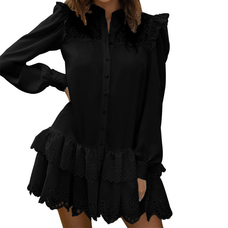 Women's Fashion Hollowed-out Lace Shirt Dress