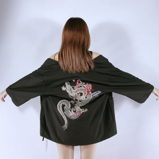 Frühherbst Japanische Strickjacke Kimono Harajuku Stickerei