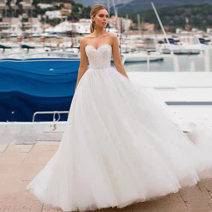 Vestido de novia sencillo Super Mori con cintura alta y encaje fino de estilo europeo y americano