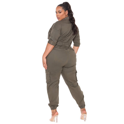 Wash Water Long Sleeve Closed Waist Trousers Cross-border Large Size Jumpsuit