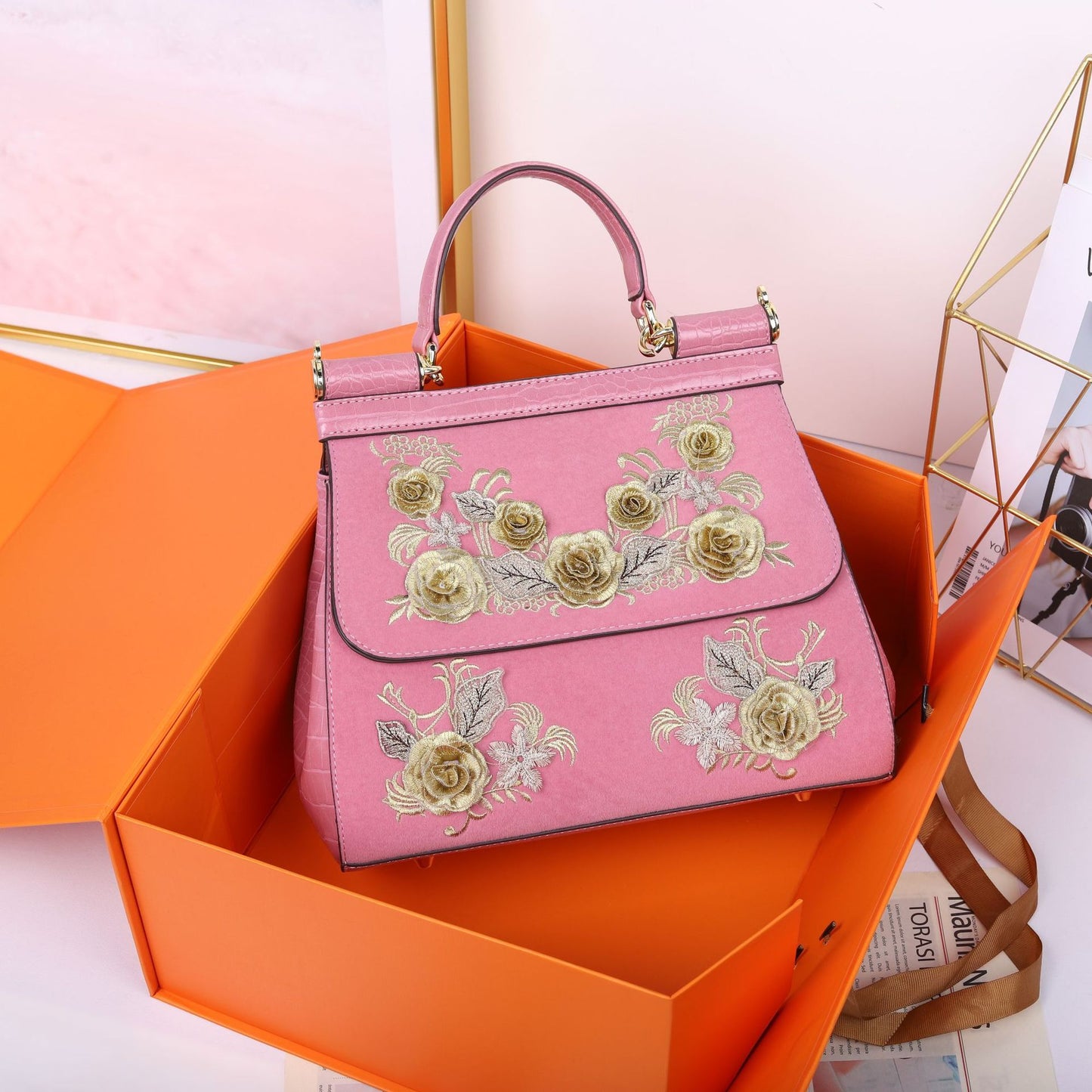 Women's Hand-held Embroidered Flower Crossbody Bag