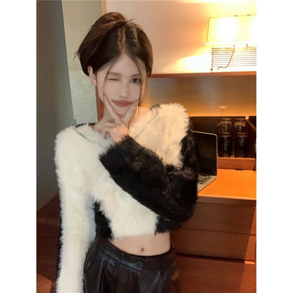 Women's Autumn And Winter V-neck Mink Fur Short Sweater